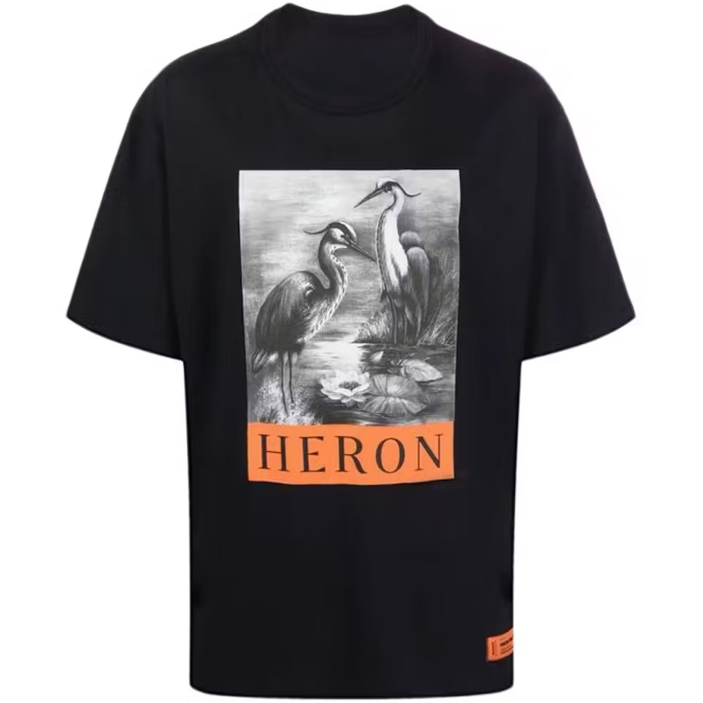 Heron Preston Black and Orange Graphic Tee